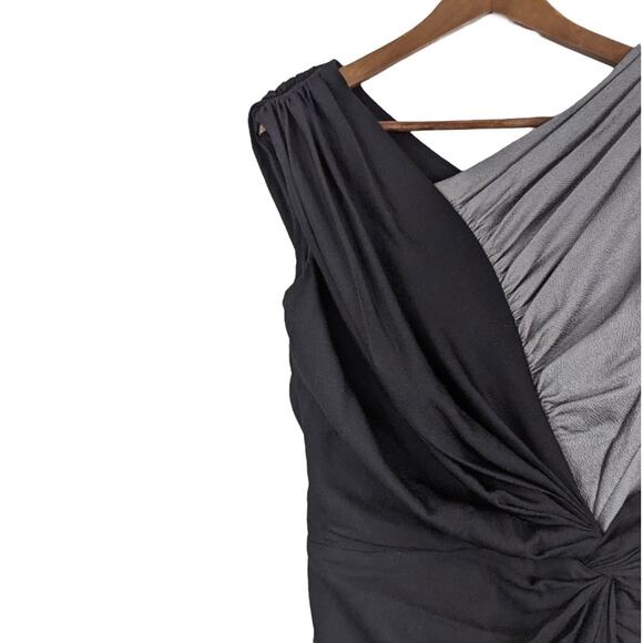 Tadashi Shoji Size 6 Silk Black and Gray Draped Wrap Dress - Picture 3 of 8